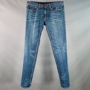LANVIN Size 34 Blue Twill Cotton Straight Contrast Stitch Zip Fly Jeans